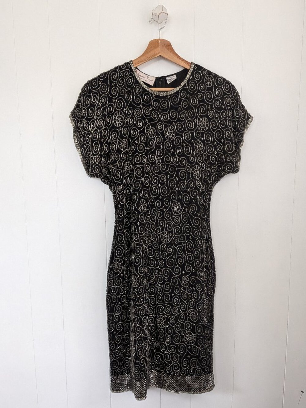 VTG 1980s Laurence Kazar Hand-Beaded Silk Cocktail Dress
